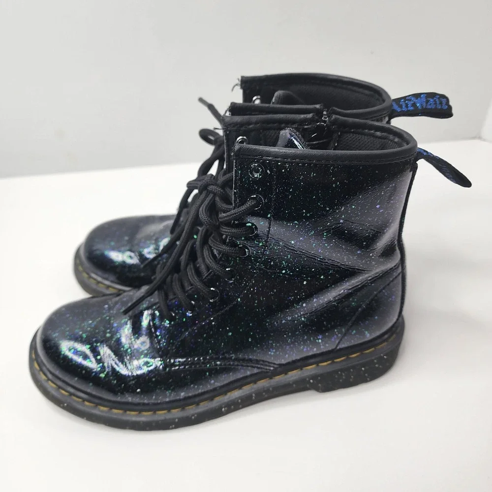 Dr. Martens Youth/Kids Sz 4 1460 J Black Cosmic Glitter Boots -27050001 Zip/Tie